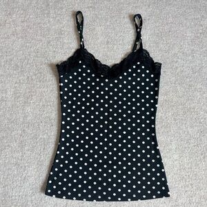 Elegant Black and White Polka Dot Lace Tank Top